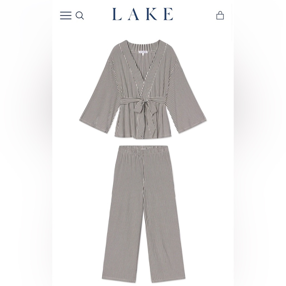 DreamModal Kimono Pajama Set in TAN Pencil Stripe
